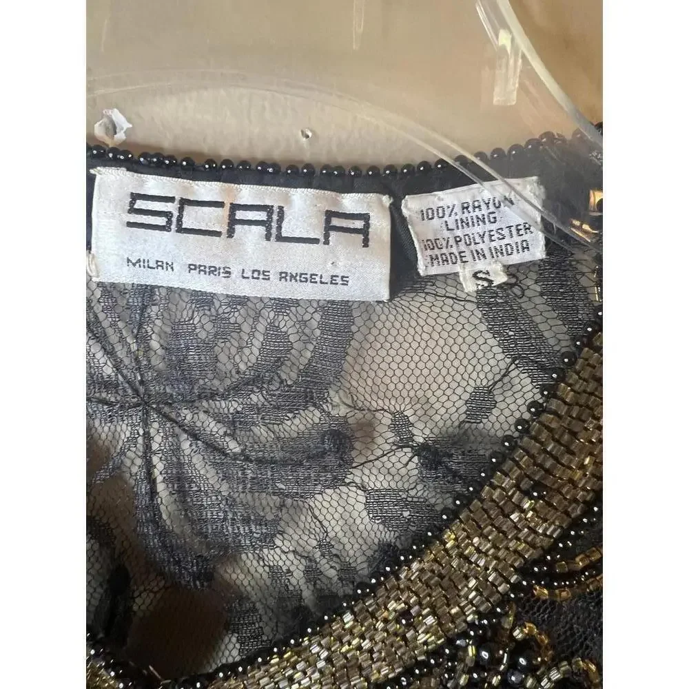 Scala Evening Wear Sheer Beaded Lace Vintage Long Cardigan Jacket Size Small